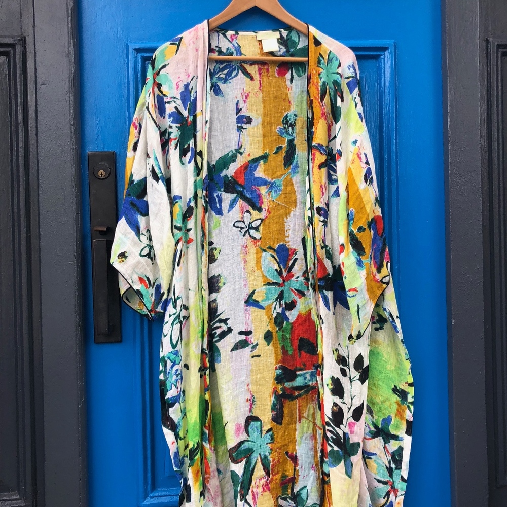 Floral Anthropologie linen coat